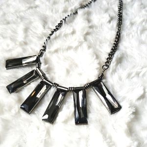 Black crystal necklace with dark metal chain